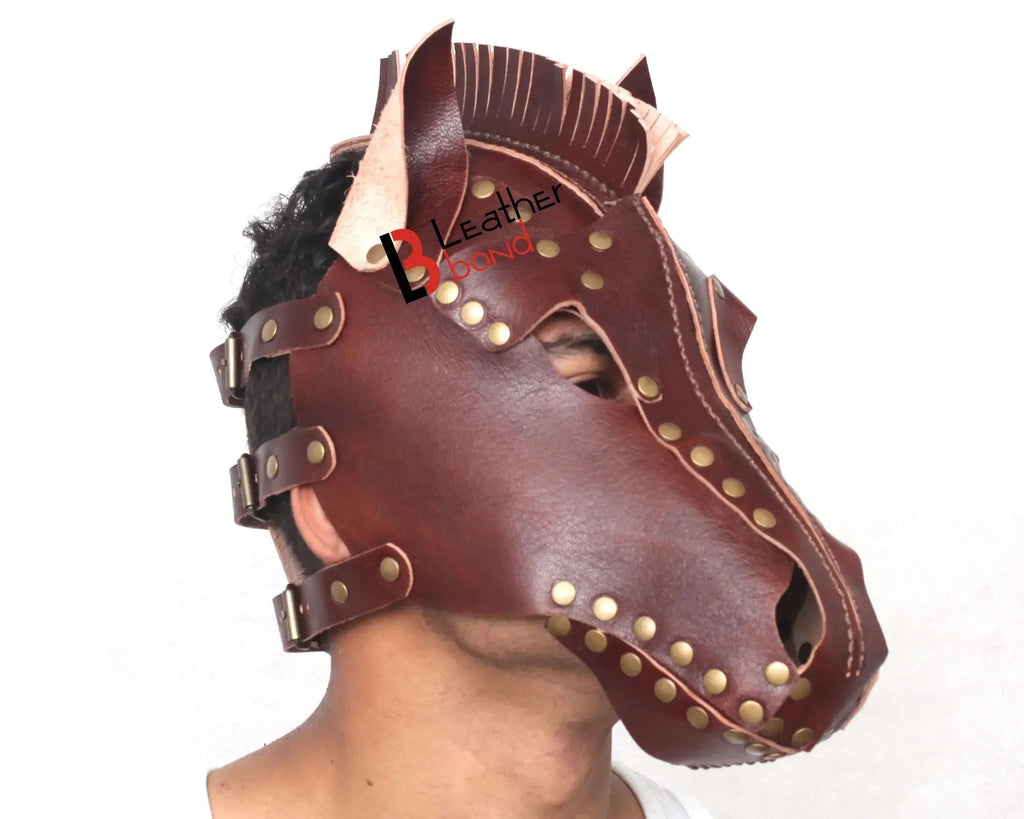 Cowhide Leather Horse Mask Hood Handmade Vegetable Tanned Leather