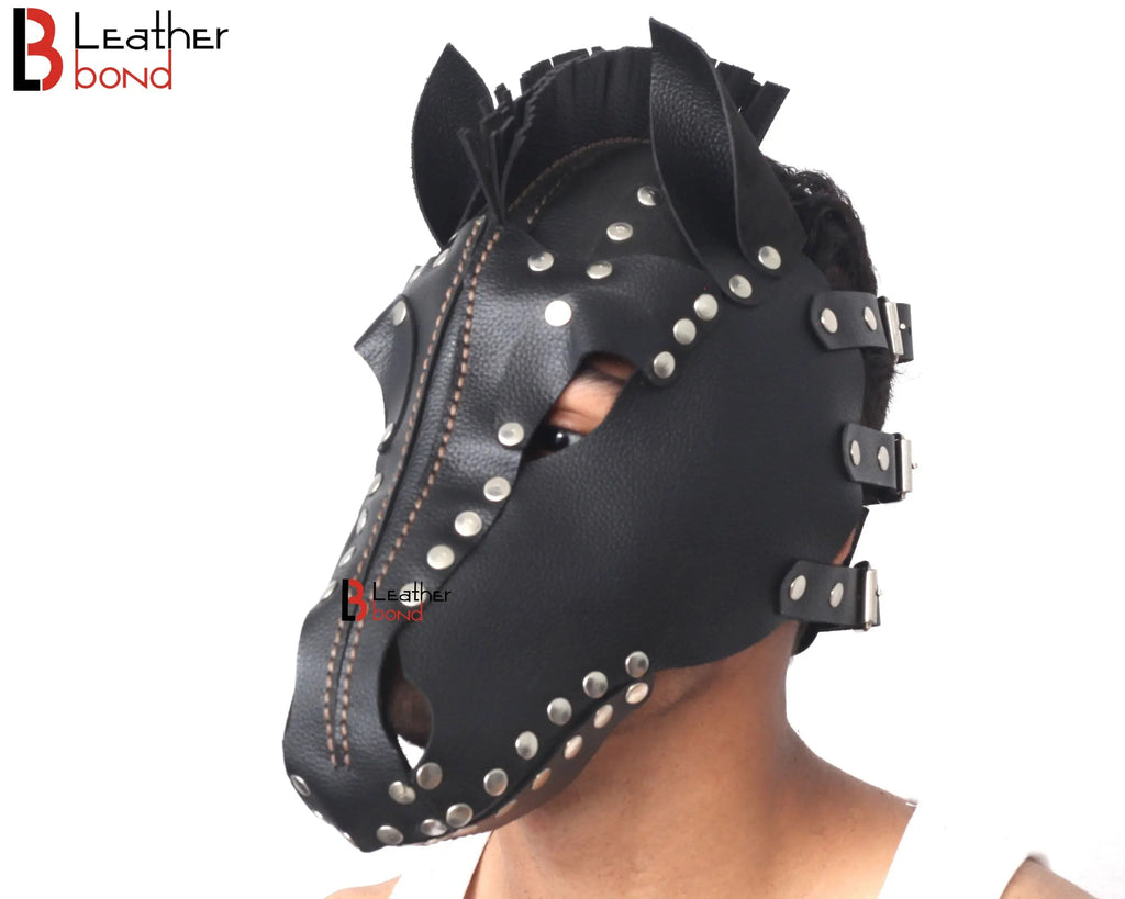 Genuine Cowhide Leather Horse Mask Hood Costume Reenactment Gear Halloween Mask Handmade