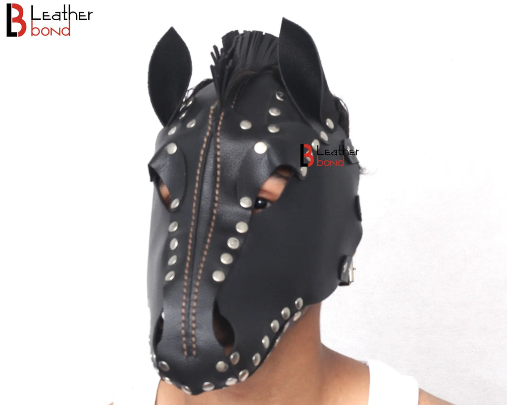 Genuine Cowhide Leather Horse Mask Hood Costume Reenactment Gear Halloween Mask Handmade