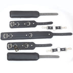 Real Cowhide Leather Wrist and Ankle Cuffs with Neck Collar Restraint Bondage Set Black 7 Piece Padded Cuffs with two connectors