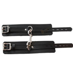 Real Cowhide Leather Wrist Cuffs Set Restraint Bondage Set with Connector Black 2 Piece Fur Lining