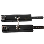 Real Cowhide Leather Wrist Cuffs 2 Piece Bondage Set With Connector Fur Lining