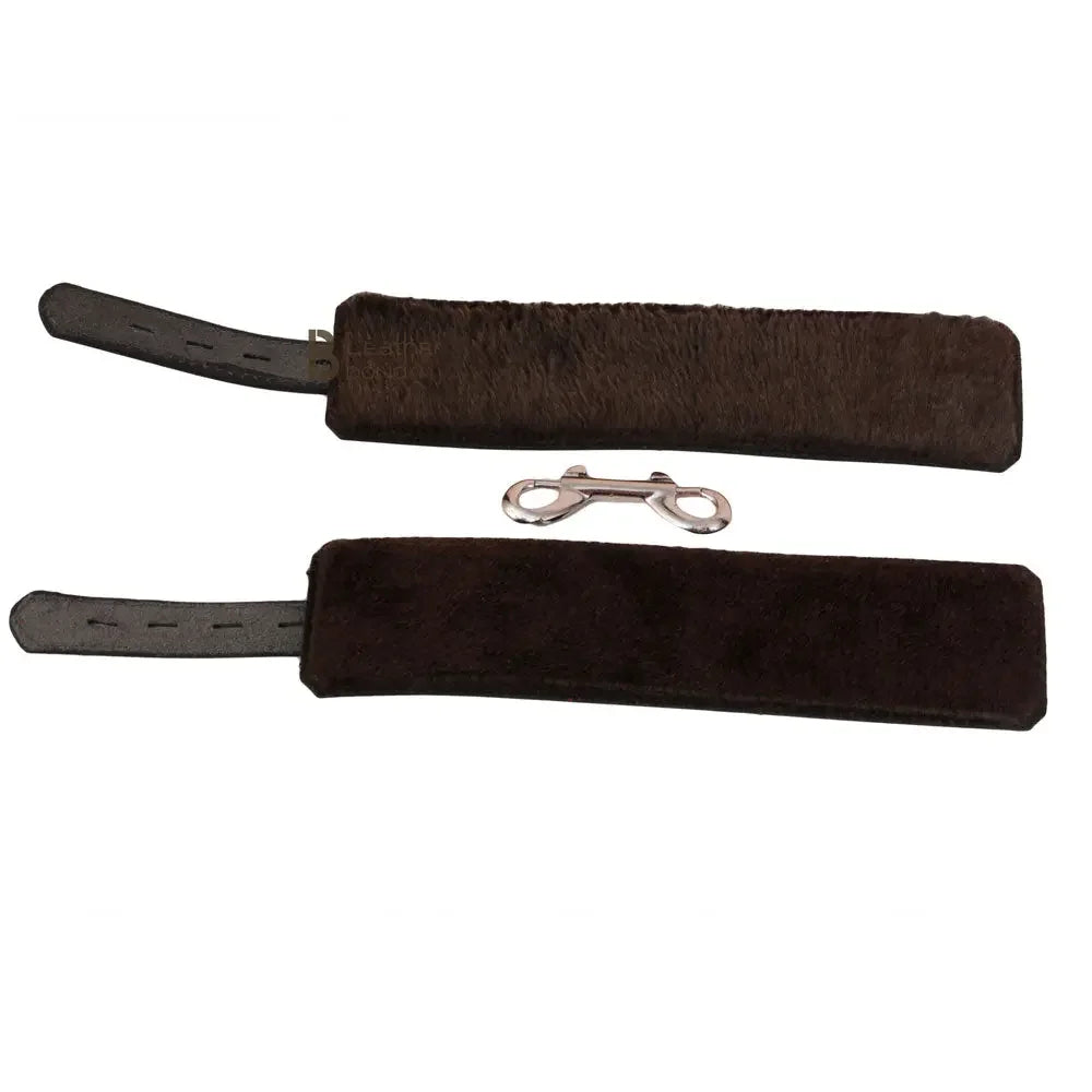 Real Cowhide Leather Wrist Cuffs Set Restraint Bondage Set with Connector Black 2 Piece Fur Lining