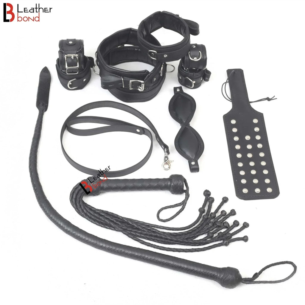 Bad Boy Bondage Set Leather Restraint Kit With Cuffs And Paddles