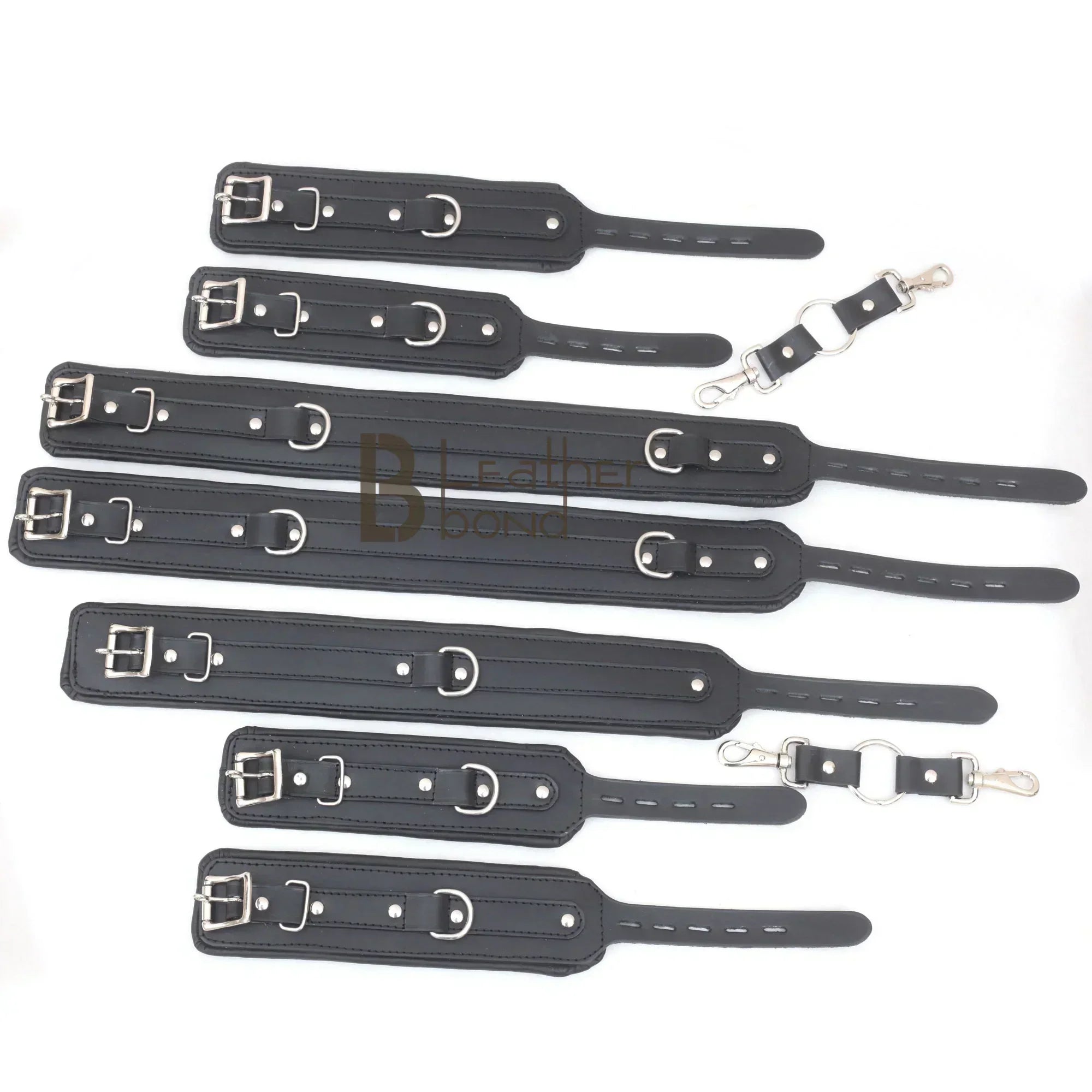 Leather Cuffs Set Wrist Ankle Thigh Restraints Unisex Padded Adjustable