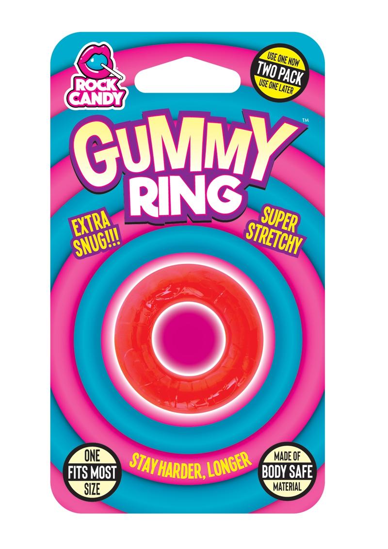 2 Pack Rock Candy Gummy Cock Ring One Size Fits Most Extra Snug Vibrant Red