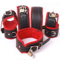 Cow Leather Cuffs Bondage Set 7 Piece with Collar Kit