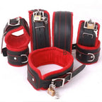 Cow Leather Cuffs Bondage Set 7 Piece with Collar Kit