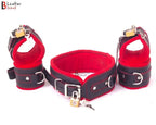 Cow Leather Cuffs Bondage Set 7 Piece with Collar Kit