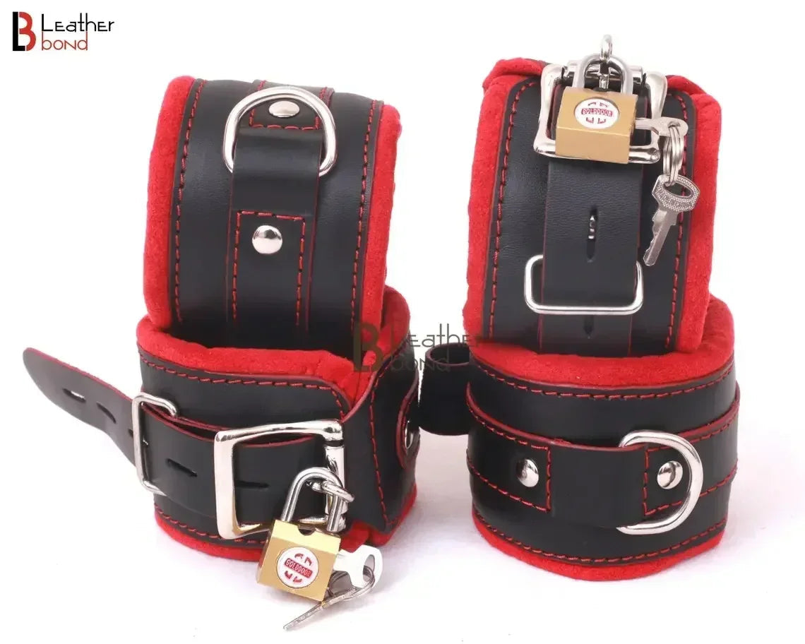 Cow Leather Cuffs Bondage Set 7 Piece with Collar Kit