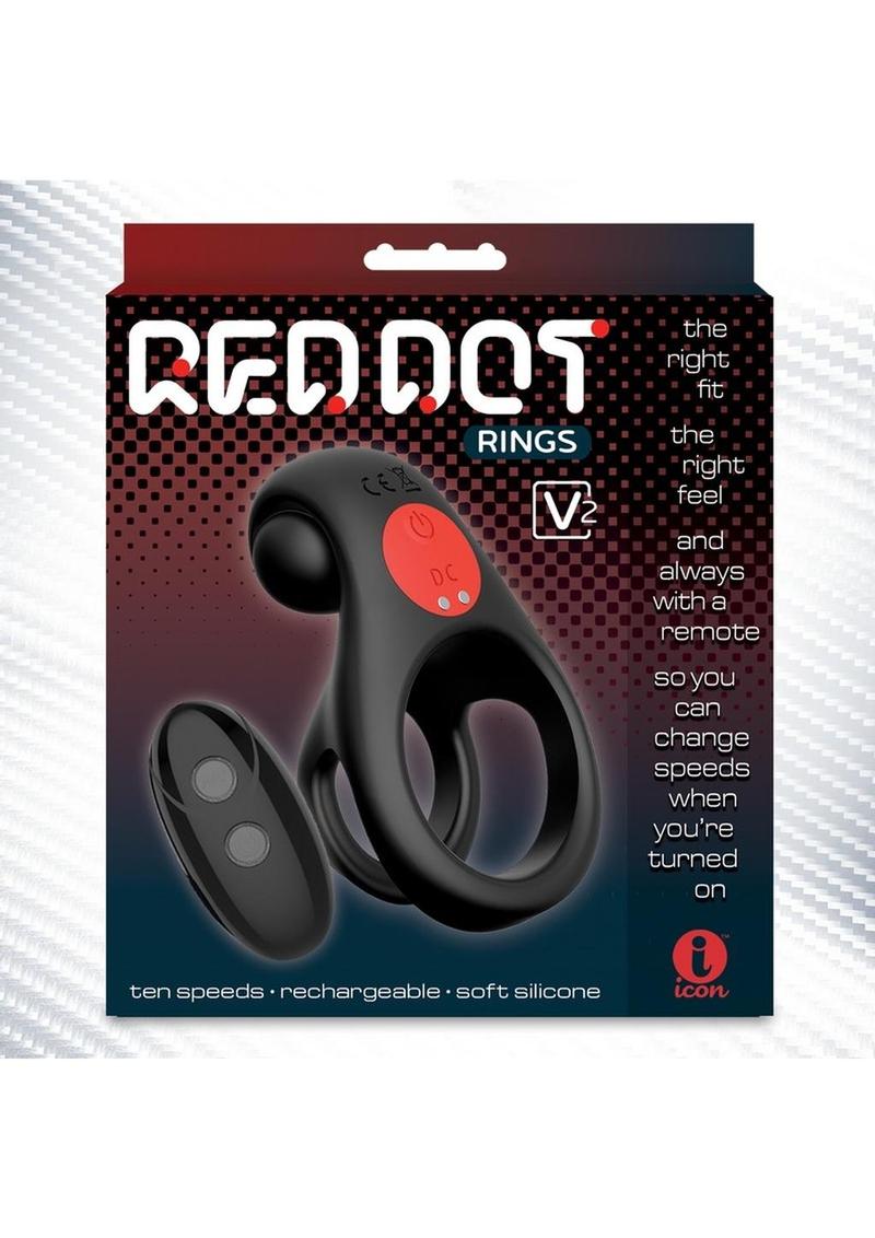 Red Dot V2 Silicone Rechargeable Vibrating Cock Ring with Remote
