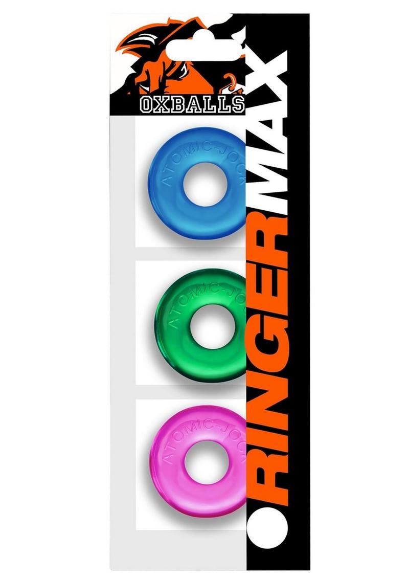 Ringer Max Silicone Cock Ring 3 Pack Neon Assorted Colors Firm Erections