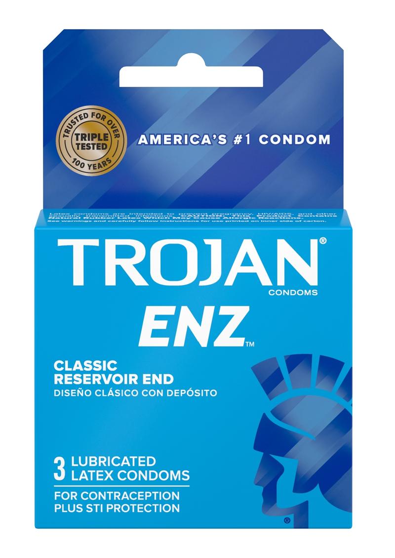 Trojan ENZ Lubricated Latex Condoms Reservoir Tip 3 Pack
