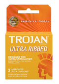 Trojan Ultra Ribbed Condoms 3 Pack Lubricated Travel Pack
